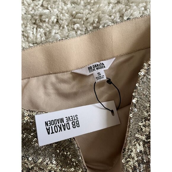 BB Dakota By Steve Madden Champagne Sequin Midi Skirt NWT Small Elastic Waist - Picture 4 of 5